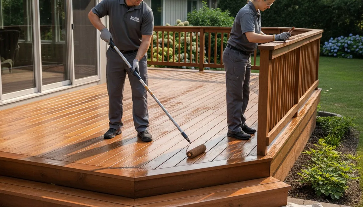 Deck painting service in Champaign, IL protecting and refreshing an outdoor wood deck