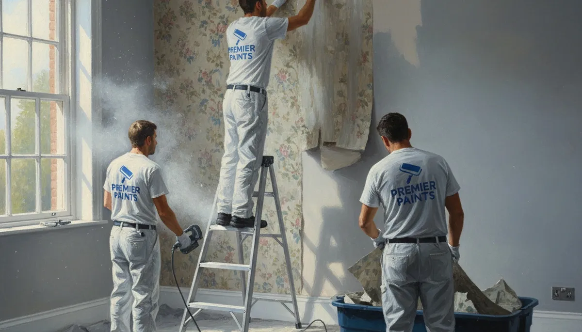 Wallpaper removal service in Champaign, IL by Champaign Paint Pros, prepping walls for painting