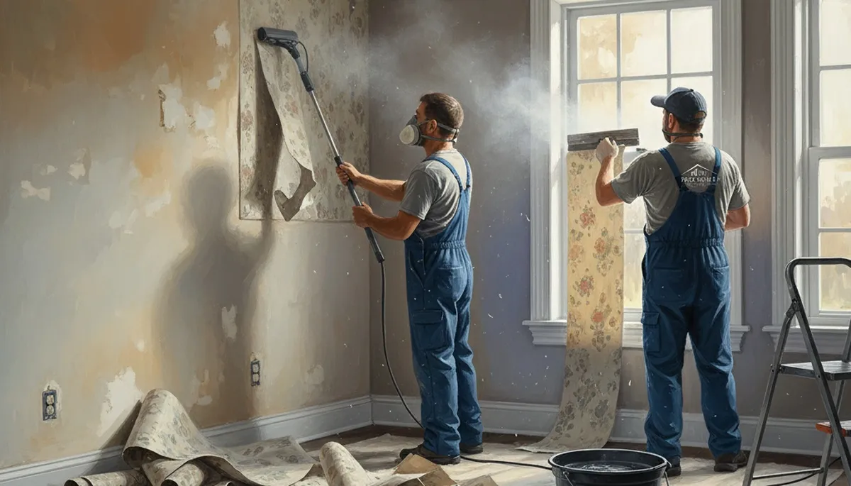 Champaign, IL wallpaper removal service preparing walls for painting by Champaign Paint Pros